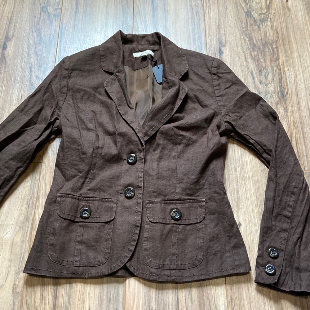 Brown Linen Womens Suit Jacket Blazer